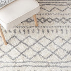 SAFAVIEH Arizona Shag Collection X-Large Area Rug - 11' x 15', Ivory & Grey, Moroccan Design, Non-Shedding & Easy Care, 1.6-inch Thick Ideal for High Traffic Areas in Living Room, Bedroom (ASG741F)