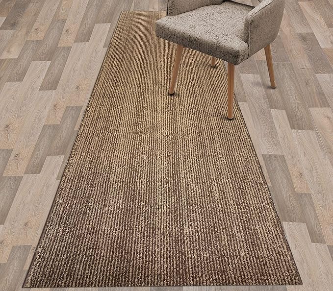 Custom Length Cut to Size Wide Width Carpet Runner Rug for Hallways, Slip Resistant Latex Rubber Backed, 31 inch Wide X Customized Length, Stripe Brown, 31 inch X 16 feet