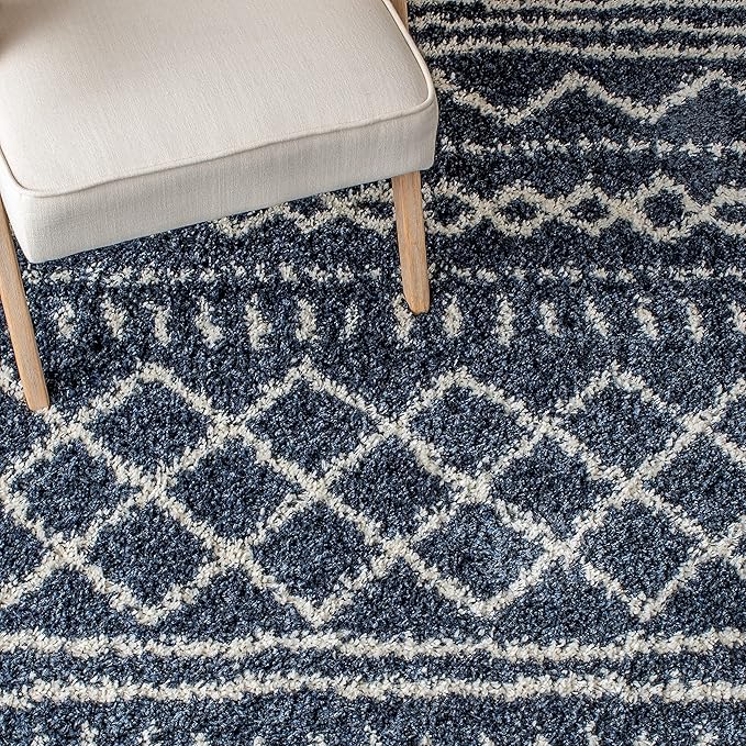 SAFAVIEH Arizona Shag Collection Area Rug - 9' x 12', Slate Blue & Ivory, Moroccan Design, Non-Shedding & Easy Care, 1.6-inch Thick Ideal for High Traffic Areas in Living Room, Bedroom (ASG741L)