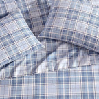 Laura Ashley - Flannel Sheets King Size, Anti-Pilling & Wrinkle Resistant Cotton, Touchably Soft for All-Season Comfort - Bed Sheets with Matching Pillowcases & Fitted Sheet (Mulholland Plaid Blue)