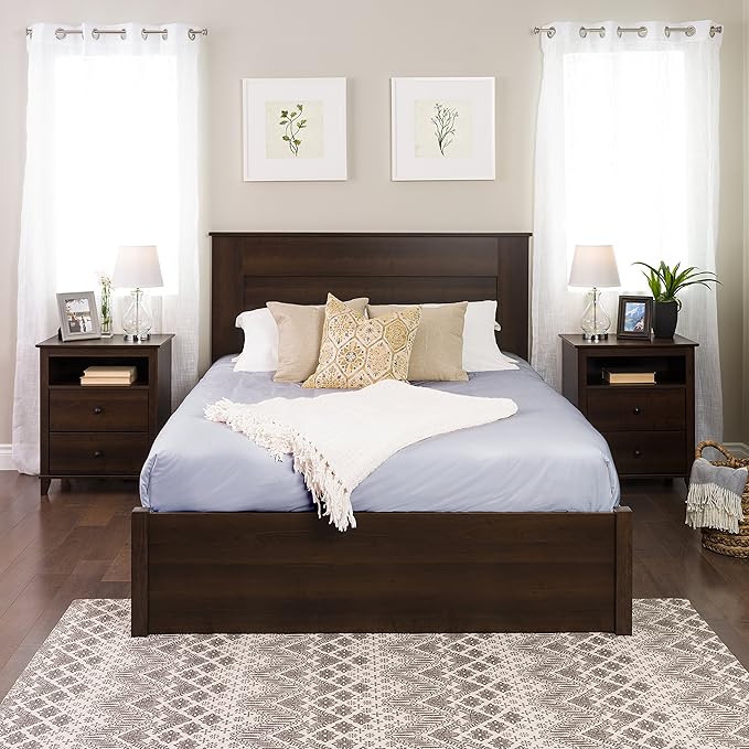 Prepac Stylish Flat Wood Panel Headboard for Queen Size Beds, Simplistic Wooden Queen Headboard 2.25" D x 64.5" W x 48" H, Espresso, EHFQ-1301-1