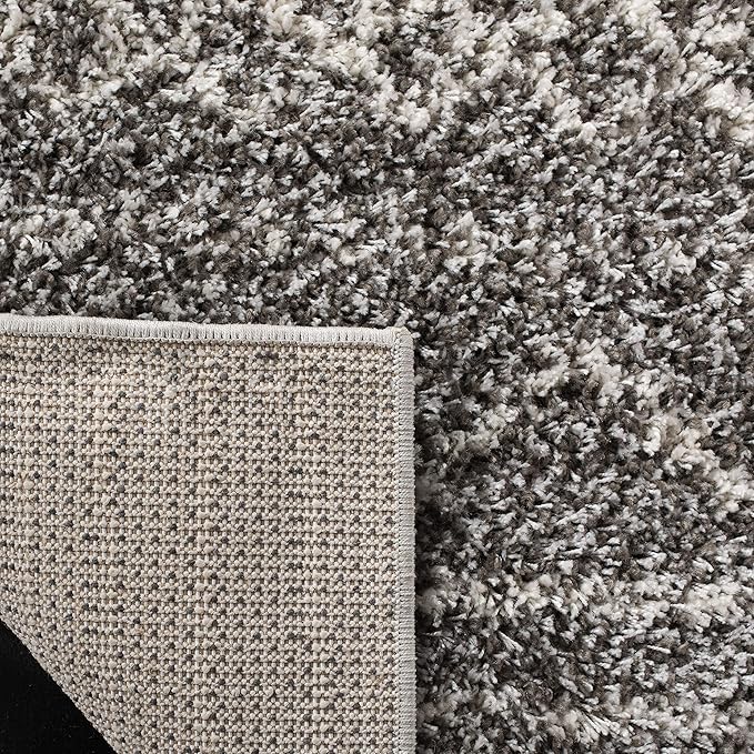 SAFAVIEH Arizona Shag Collection Area Rug - 10' Square, Charcoal/Beige, Geometric Design, Plush 1.6 Inch Thick Ideal for High Traffic Areas in Living Room, Bedroom, Dining (ASG741B)
