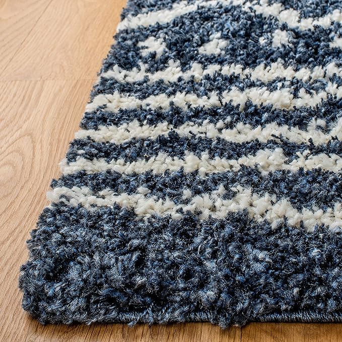 SAFAVIEH Arizona Shag Collection Area Rug - 3'2" Round, Slate Blue & Ivory, Moroccan Design, 1.6-inch Thick, Non-Shedding, Ideal for High Traffic Areas in Living Room, Bedroom, Dining (ASG741L-3R)