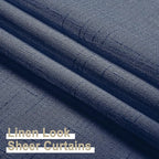Aiyufeng Kirei Faux Linen Navy BlueSheer Curtains 84 Inches Length 2 Panels, Light Filtering Slub Textured Elegant Rod Pocket Curtain Drapes for Farmhouse Living Room Bedroom, Each 40Wx84L Inch, Blue