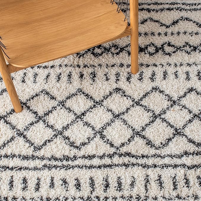 SAFAVIEH Arizona Shag Collection Area Rug - 3'2" Round, Ivory & Black, Moroccan Design, 1.6-inch Thick, Non-Shedding, Ideal for High Traffic Areas in Living Room, Bedroom, Dining (ASG741Z-3R)