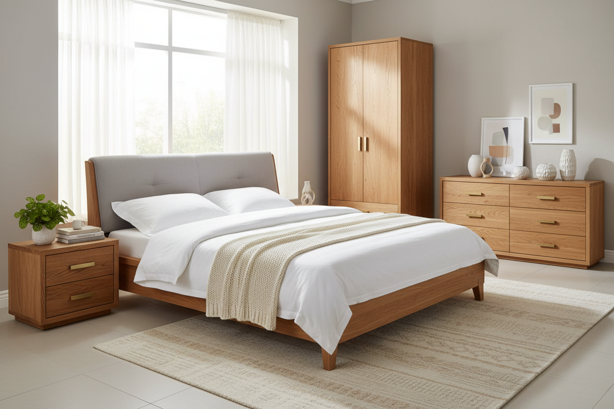 Bedroom Furniture

From bed frames and nightstands to dressers and wardrobes, our bedroom collection blends function with calm, inviting design. Each piece is made to create a restful retreat that feels both personal and practical. (make it real photo)