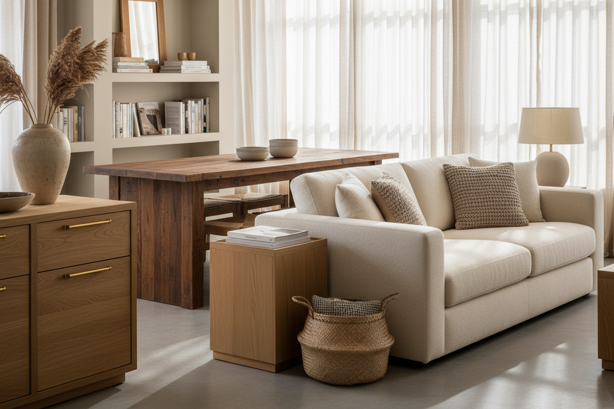 EverNest Furniture offers thoughtfully designed, durable, and stylish pieces for every room. From cozy sofas to functional storage, our collections blend comfort, quality, and timeless design, helping you create a home that feels welcoming, personal, and built to last. (make it real photo)